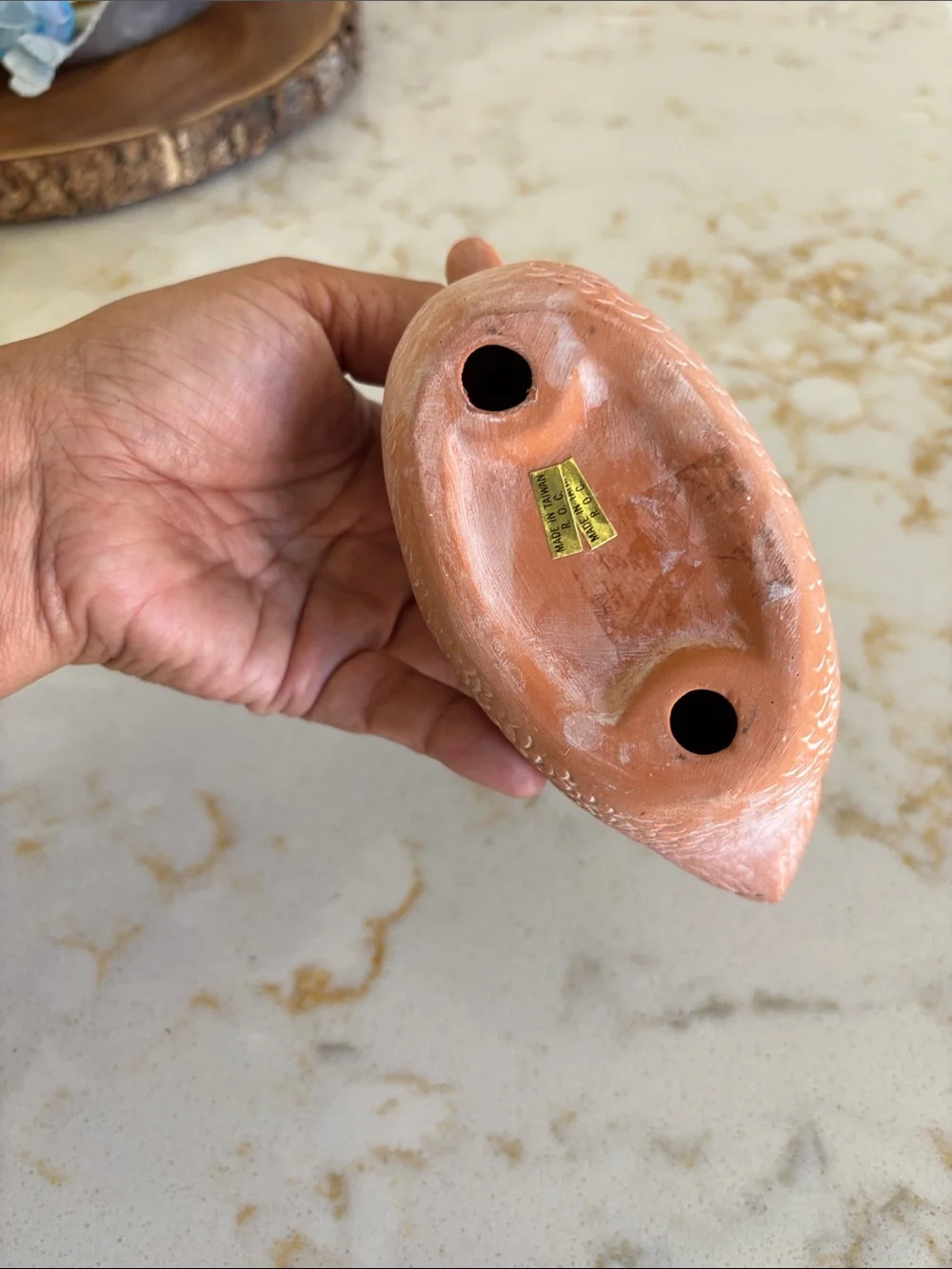 Vintage terra-cotta duck candle holder